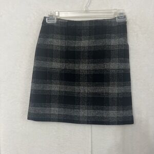 Liz Claiborne Black Grey Plaid Midi Skirt Womens  4 Petite Preppy Classic